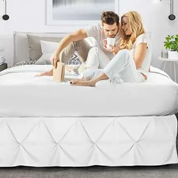 Nestl White Bed Skirt King Size, Pinch Pleat King Bed Skirt, 14" Inch Drop King Bedskirt, Hotel Quality White Bed Skirts, Premium Microfiber Bedskirt for King Bed, White King Size Bed Skirt