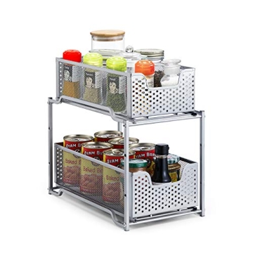 Stackable Under Sink Organizer with Sliding Drawer Silver