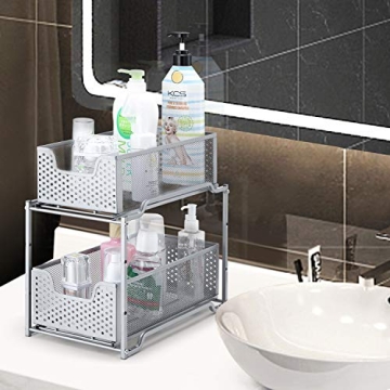 Stackable Under Sink Organizer with Sliding Drawer Silver