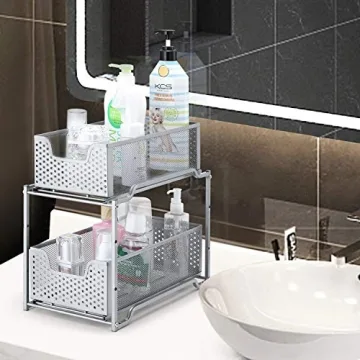 Stackable Under Sink Organizer with Sliding Drawer Silver