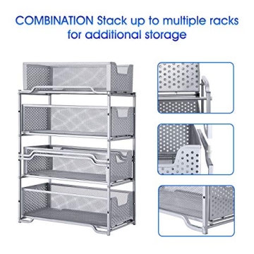 Stackable Under Sink Organizer with Sliding Drawer Silver