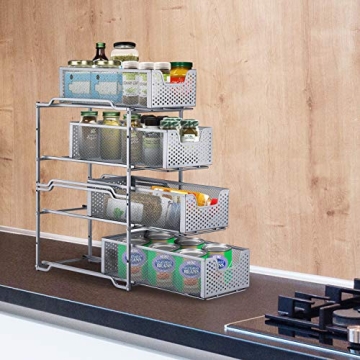 Stackable Under Sink Organizer with Sliding Drawer Silver