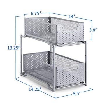 Stackable Under Sink Organizer with Sliding Drawer Silver