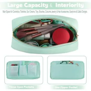 YogoRun SPF Bag Beach Pouch Glitter Chenille Makeup Organizer Travel Cosmetic Bag for Women Make up Bag with Zipper Pocket (L, Mint-Beach)