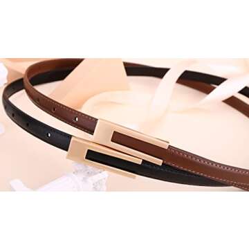 Yuangu Womens Leather Belt Skinny Waist Belt for Dresses with Gold Buckle, Womens Simple Thin Belts for Jeans Pants (Black, 105CM/Fit Waist Size 24-33 Inches)