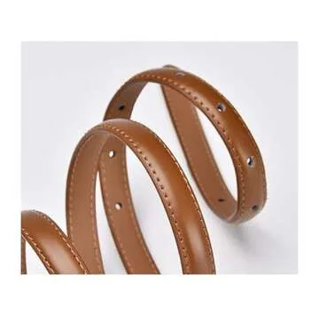 Yuangu Womens Leather Belt Skinny Waist Belt for Dresses with Gold Buckle, Womens Simple Thin Belts for Jeans Pants (Black, 105CM/Fit Waist Size 24-33 Inches)