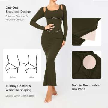 Lover-Beauty Long Sleeve Dress for Women Cut Out Off Shoulder Maxi Bodycon Dress Built in Bra Formal Wedding Guest Dress