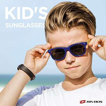 RIVBOS Kids Sunglasses with Strap Polarized UV Protection Flexible Rubber Shades for Boys Girls Age ...