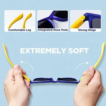 RIVBOS Kids Sunglasses with Strap Polarized UV Protection Flexible Rubber Shades for Boys Girls Age 3-10 RBK004-2 Dark Blue