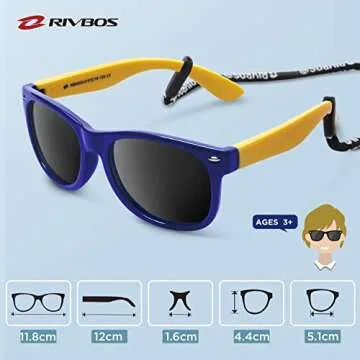 RIVBOS Kids Sunglasses with Strap Polarized UV Protection Flexible Rubber Shades for Boys Girls Age 3-10 RBK004-2 Dark Blue
