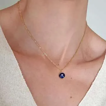 Tasiso Glass Evil Eye Necklace for Women Turkish Blue Glass Evil Eye Pendant Necklace Nazar Protection Necklace Minimalist Jewelry