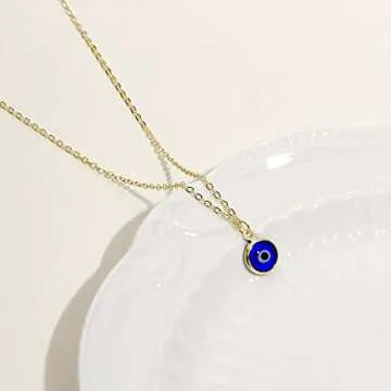 Tasiso Glass Evil Eye Necklace for Women Turkish Blue Glass Evil Eye Pendant Necklace Nazar Protection Necklace Minimalist Jewelry
