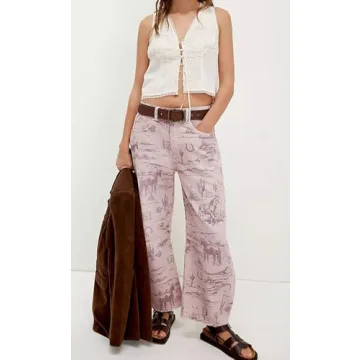 Stylish Floral Print Wide Leg Barrel Jeans for Casual Wear