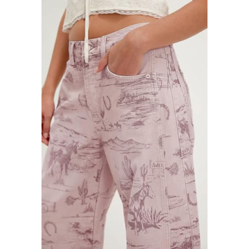 Stylish Floral Print Wide Leg Barrel Jeans for Casual Wear