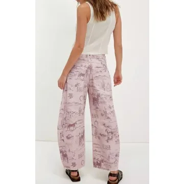 Stylish Floral Print Wide Leg Barrel Jeans for Casual Wear