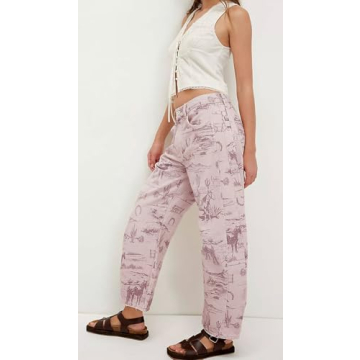 Stylish Floral Print Wide Leg Barrel Jeans for Casual Wear