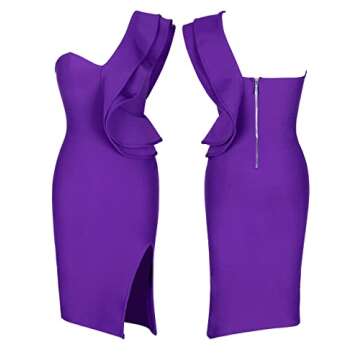 UONBOX Women's One Shoulder Sleeveless Knee Length Side Split Fashion Bandage Dress