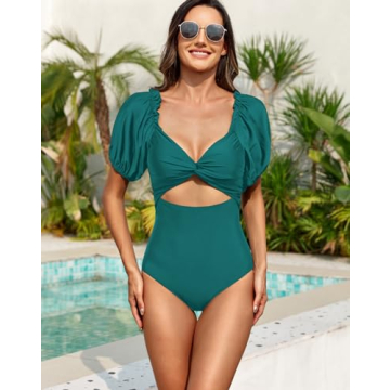 Stylish Upopby Puff Sleeve Cutout One Piece Swimsuit for Women