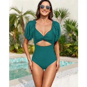 Stylish Upopby Puff Sleeve Cutout One Piece Swimsuit for Women