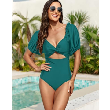 Stylish Upopby Puff Sleeve Cutout One Piece Swimsuit for Women