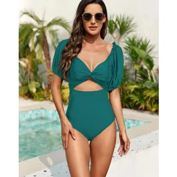 Stylish Upopby Puff Sleeve Cutout One Piece Swimsuit for Women