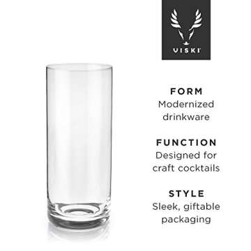 Viski Crystal Highball Tumblers Set of 2 - Premium Crystal Drinking Glasses, Fancy High ball Tall Cocktail Glassware Gift Set, 16 oz