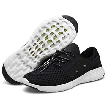 UBFEN Mens Water Shoes Aqua Shoes for Barefoot Shower Swimming Boating Fishing Diving Surfing Upstream Driving Running Walking Fashion Sneakers 9.5 B / 8 D Black White
