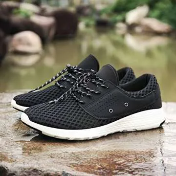 UBFEN Mens Water Shoes Aqua Shoes for Barefoot Shower Swimming Boating Fishing Diving Surfing Upstream Driving Running Walking Fashion Sneakers 9.5 B / 8 D Black White