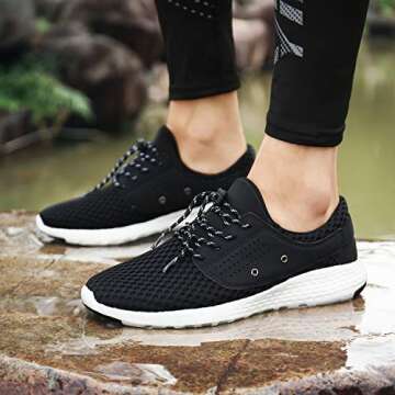 UBFEN Mens Water Shoes Aqua Shoes for Barefoot Shower Swimming Boating Fishing Diving Surfing Upstream Driving Running Walking Fashion Sneakers 9.5 B / 8 D Black White