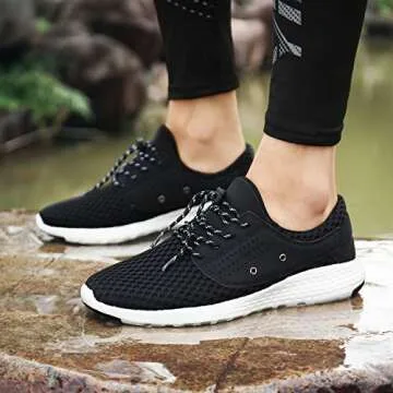 UBFEN Mens Water Shoes Aqua Shoes for Barefoot Shower Swimming Boating Fishing Diving Surfing Upstream Driving Running Walking Fashion Sneakers 9.5 B / 8 D Black White