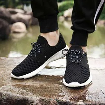 UBFEN Mens Water Shoes Aqua Shoes for Barefoot Shower Swimming Boating Fishing Diving Surfing Upstream Driving Running Walking Fashion Sneakers 9.5 B / 8 D Black White