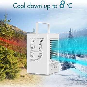 Portable Air Cooler, Rechargeable Battery Operated Evaporative Air Cooler, Auto Oscillation 700ml Water Tank, Perfect for Home Bedroom Office Outdoor