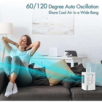 Portable Air Cooler, Rechargeable Battery Operated Evaporative Air Cooler, Auto Oscillation 700ml Water Tank, Perfect for Home Bedroom Office Outdoor