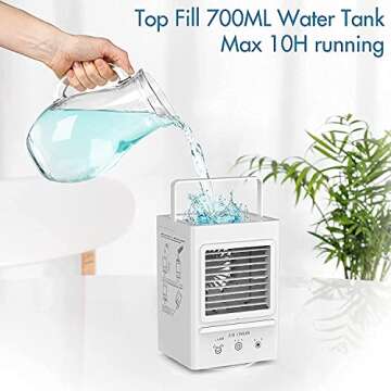 Portable Air Cooler, Rechargeable Battery Operated Evaporative Air Cooler, Auto Oscillation 700ml Water Tank, Perfect for Home Bedroom Office Outdoor