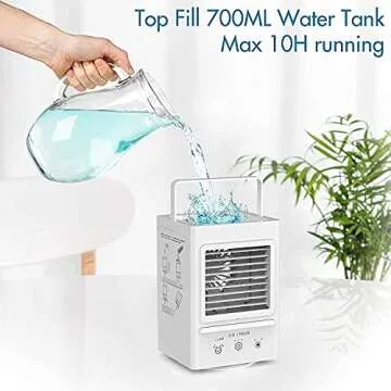 Portable Air Cooler, Rechargeable Battery Operated Evaporative Air Cooler, Auto Oscillation 700ml Water Tank, Perfect for Home Bedroom Office Outdoor