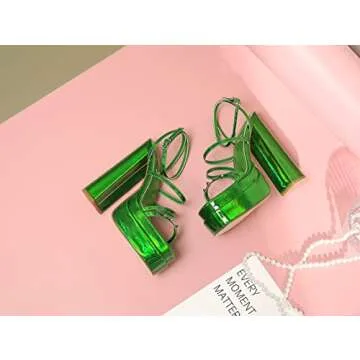 vivianly Open Toe Platform Heels Spikes Ankle Strap Sandals Block High Heels for Women size 7