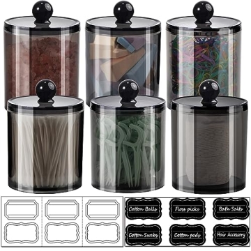 6 Pack Black Acrylic Apothecary Jars for Bathroom Organization