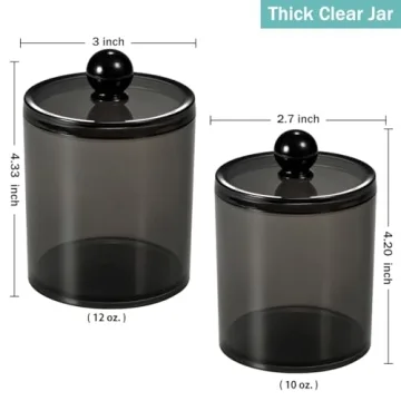 6 Pack Black Acrylic Apothecary Jars for Bathroom Organization