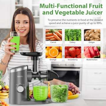 Aeitto Slow Masticating Juicer Machine - Soft & Hard Modes, Quiet Operation, Easy to Clean, Grey