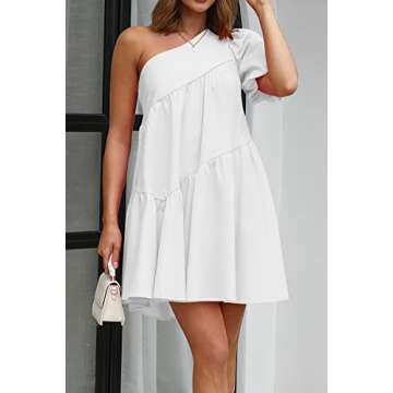 KIRUNDO Womens One Shoulder Mini Babydoll Dress
