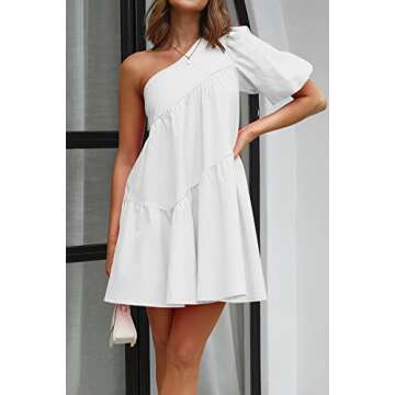 KIRUNDO Womens One Shoulder Mini Babydoll Dress