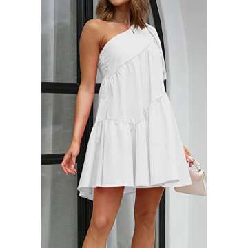 KIRUNDO Womens One Shoulder Mini Babydoll Dress