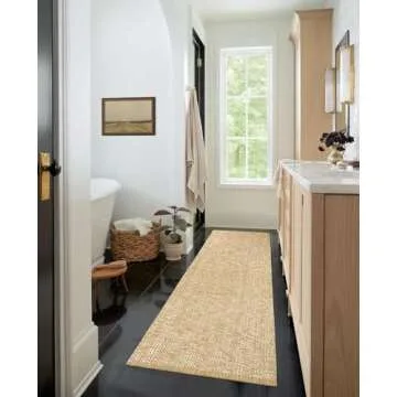 LEEVAN Washable Kitchen Runner Rug 2'x6', Cotton Woven Entryway Rug Tan Reversible Hallway Runner Rug, Modern Bathroom Rug Farmhouse Kitchen Rugs, Nursery Rug Long Carpet for Foyer