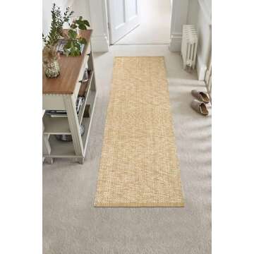 LEEVAN Washable Kitchen Runner Rug 2'x6', Cotton Woven Entryway Rug Tan Reversible Hallway Runner Rug, Modern Bathroom Rug Farmhouse Kitchen Rugs, Nursery Rug Long Carpet for Foyer