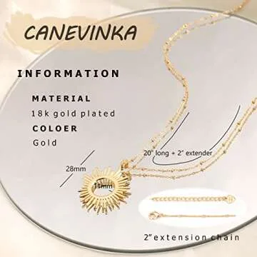 Elegant CANEVINKA Gold Plated Sun Pendant Necklace