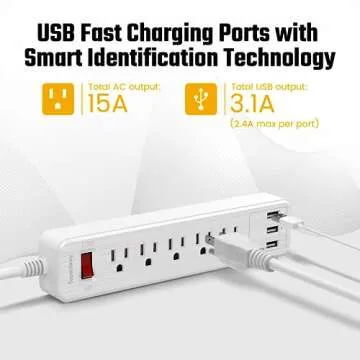 Power Strip, SUPERDANNY Surge Protector, 5 Outlets, 3 USB Ports, 4.5 Ft Extension Cord, 900 Joules, ...
