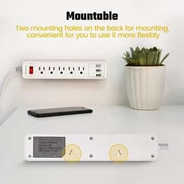 SUPERDANNY Power Strip: 5 Outlets & 3 USB Ports