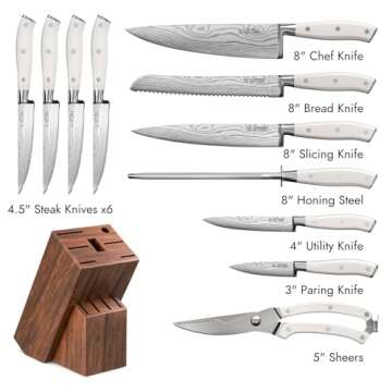 Yatoshi 12 Piece White Knife Block Set - Pro Kitchen Knife Set Ultra Sharp High Carbon Stainless Ste...