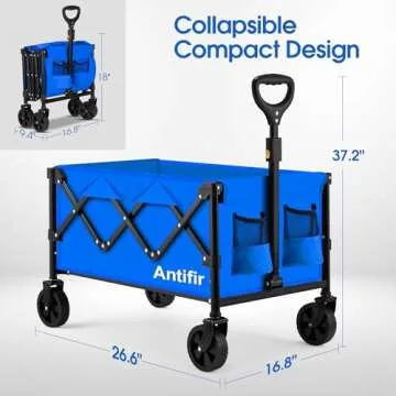 Antifir Collapsible Foldable Wagon with Wheels 360 LBS,Heavy Duty Folding Utility Cart for Groceries,Shopping,Garden,Camping,Outdoor,2 Drink Holders Blue