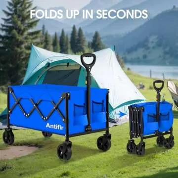 Antifir Collapsible Foldable Wagon with Wheels 360 LBS,Heavy Duty Folding Utility Cart for Groceries,Shopping,Garden,Camping,Outdoor,2 Drink Holders Blue